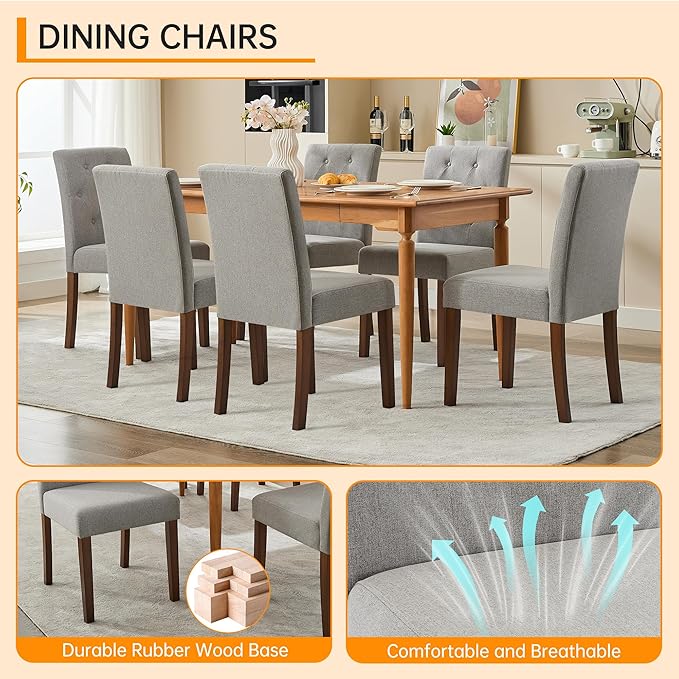 Upholstered Dining Chairs Set of 2, Button Tufted Parsons Chairs with Wood Le...