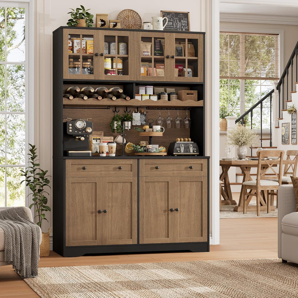 HOSTACK 75" Kitchen Pantry Storage Cabinet, Coffee Bar Hutch Cabinet, Br...