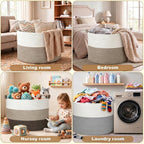 XXXL Large Blanket Basket for Living Room, 21.7" x 13.8" Woven Cotton Rope Laundry Hamper for Pillows, Towels & Toy Storage - Decorative Round Storage Basket with Handles for Nursery, Baby & Dog Toys