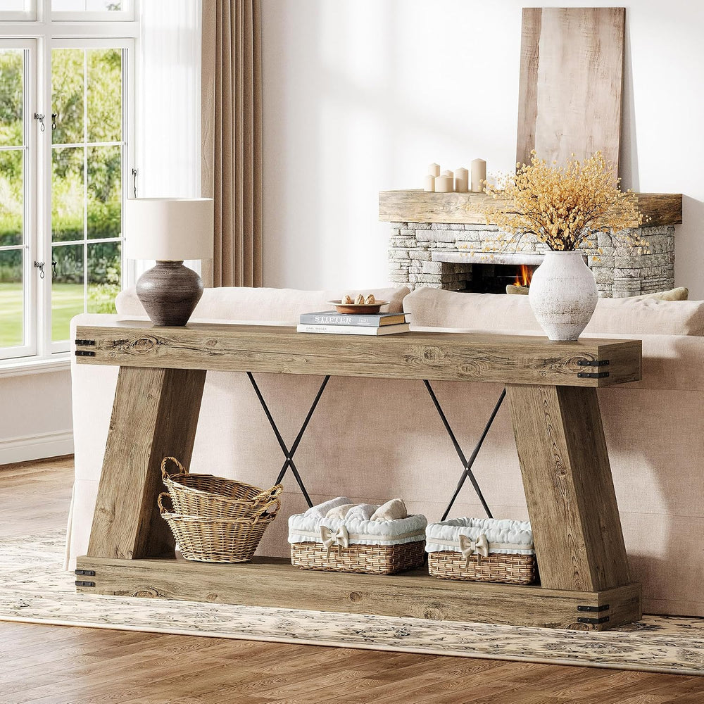 Tribesigns 70.87" Farmhouse Console Table with Storage (Light Brown Oak)...