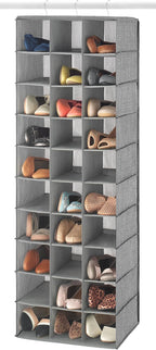 Whitmor 30 Sections Hanging Clothes Closet Shoe Organizer, Space Saving Breathable Fabric Shoe Storage for Bedroom, Laundry, Dorm, Crosshatch Gray