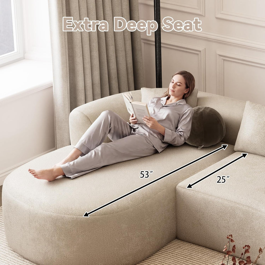 ONEMMLION 111" Oversized Boneless L-Shaped Sectional Sofa, Light Brown | Luxury modern curved cloud couch for Living Room with extra-deep seat,left-facing chaise,no assembly required