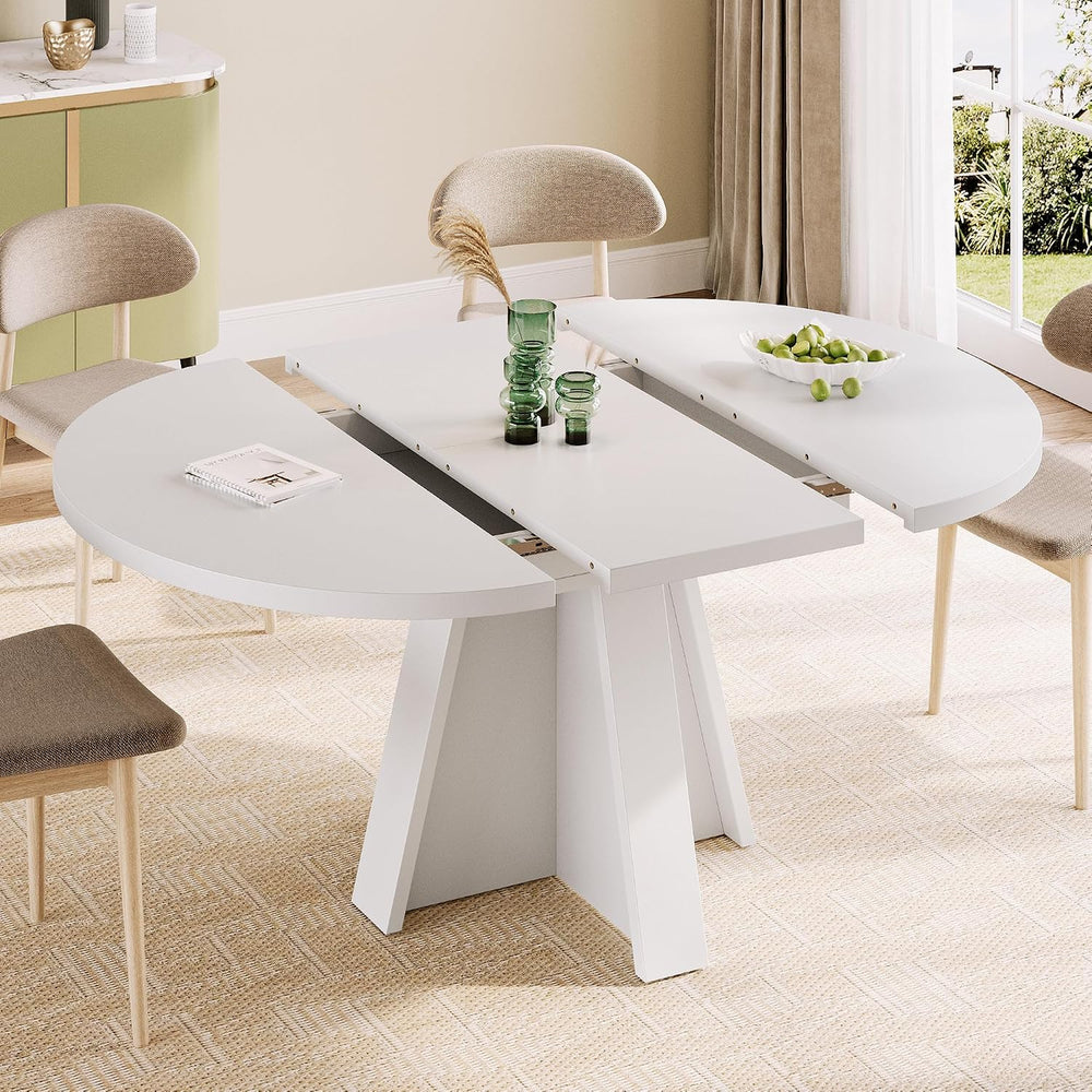 iPormis 43.3in-59in Extendable Round Dining Table for 4-6, Modern Wooden Kitc...