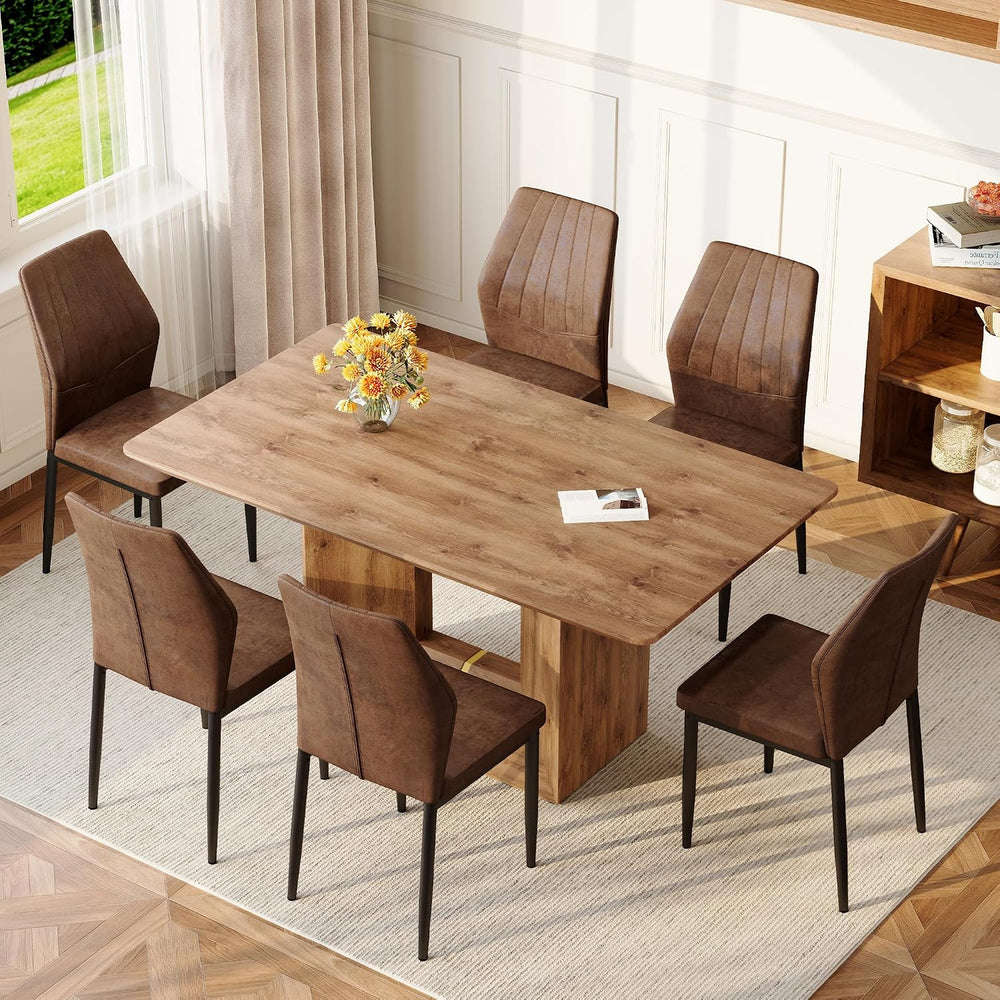 63'' Modern Dining Table Set for 6, Wooden Dining Table Chairs Set | ...