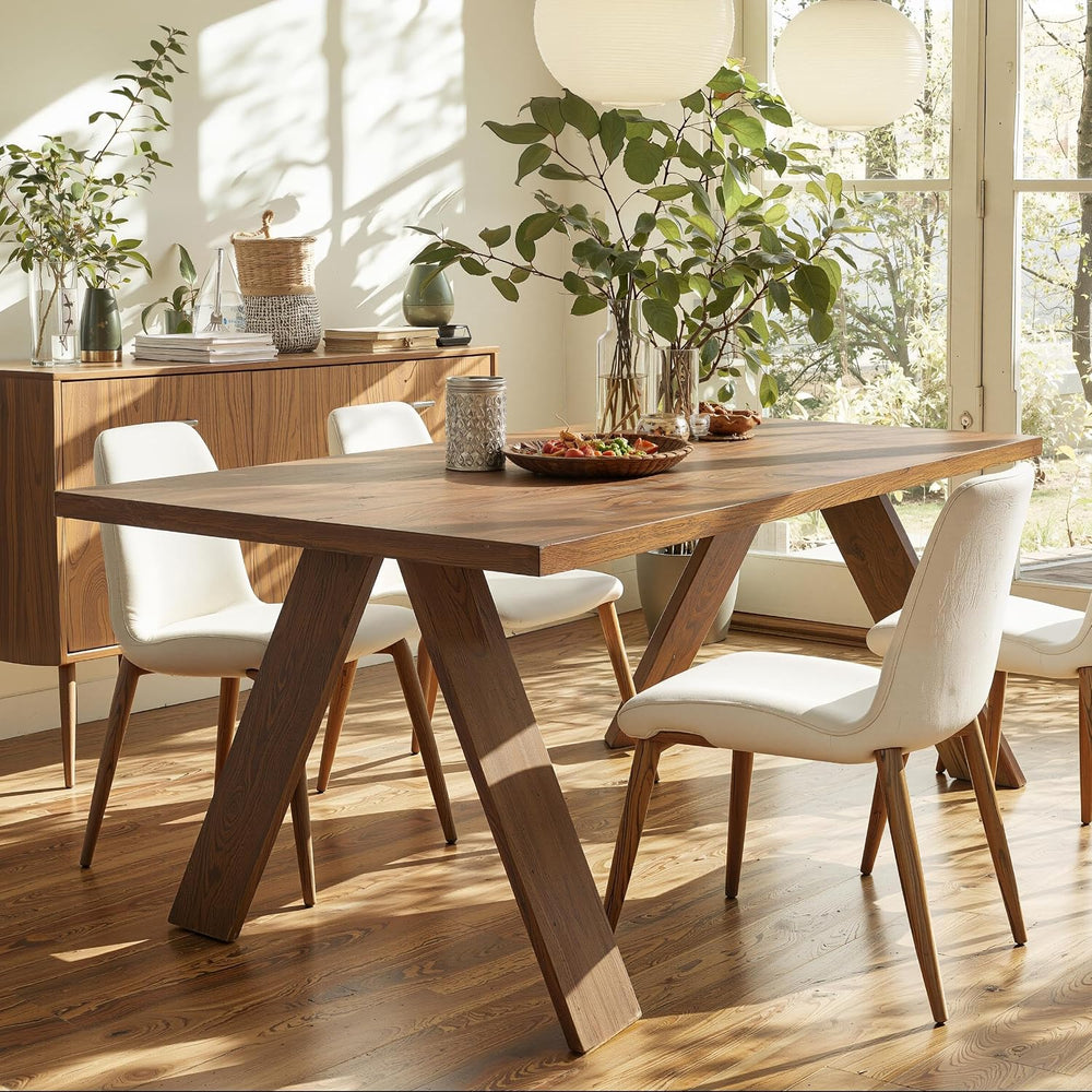 Acanva Farmhouse Rectangular Dining Table for 6 People, Modern Mid-Century Wa...