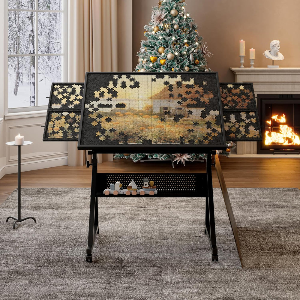 1500Pcs Jigsaw Puzzle Tables for Adults with 4 Trays,Black | Puzzle Board Tab...