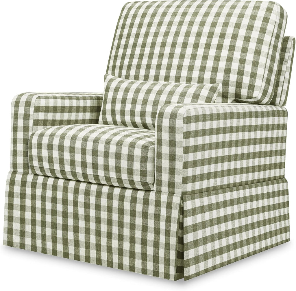 Namesake Crawford Glider Recliner, Green Gingham | 360° Swivel Ultra Cozy Glider Rocker for Feeding & Relaxing w/ Lumbar Pillow - GREENGUARD Certified - For Nursery/Living Room