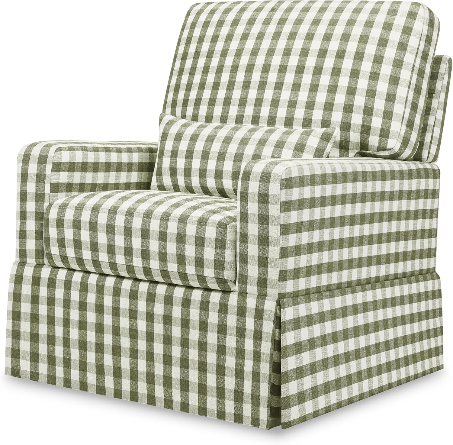 Namesake Crawford Glider Recliner, Green Gingham | 360° Swivel Ultra Cozy Glider Rocker for Feeding & Relaxing w/ Lumbar Pillow - GREENGUARD Certified - For Nursery/Living Room