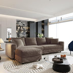 KEIKI 102.4" Sectional Couches, Modern Comfy Upholstered Sofa Cloud Couch, Deep Seat 4 Seat Sofa Set with Soft Pillows and Movable Ottoman for Living Room, Apartment, Office, Camel