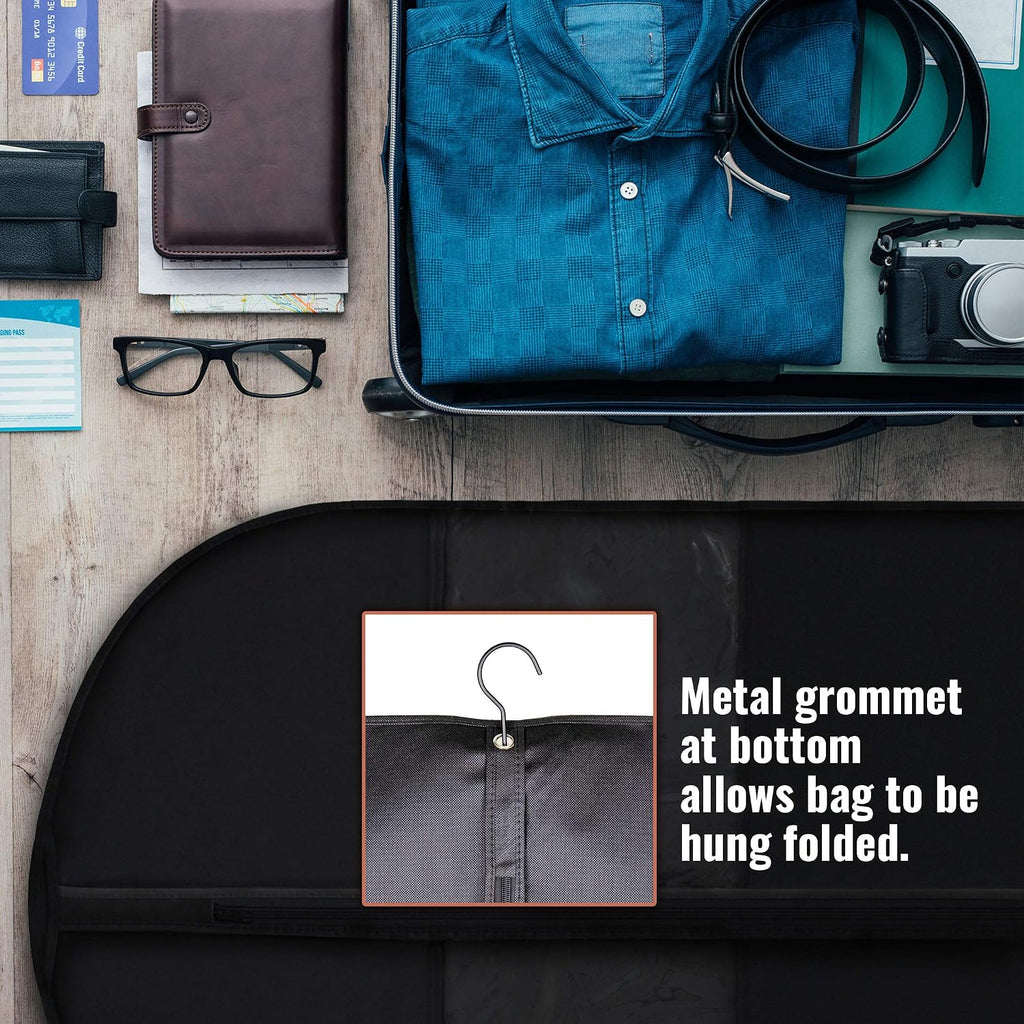 PLX 60" Black Garment Bags for Hanging Clothes, Women Dress Bag Men Suit Bag for Travel and Clothing Storage of Shirts, Fur Coats, Dance Costumes Suit Cover Closet Storage Long Garment Bags w/Zipper