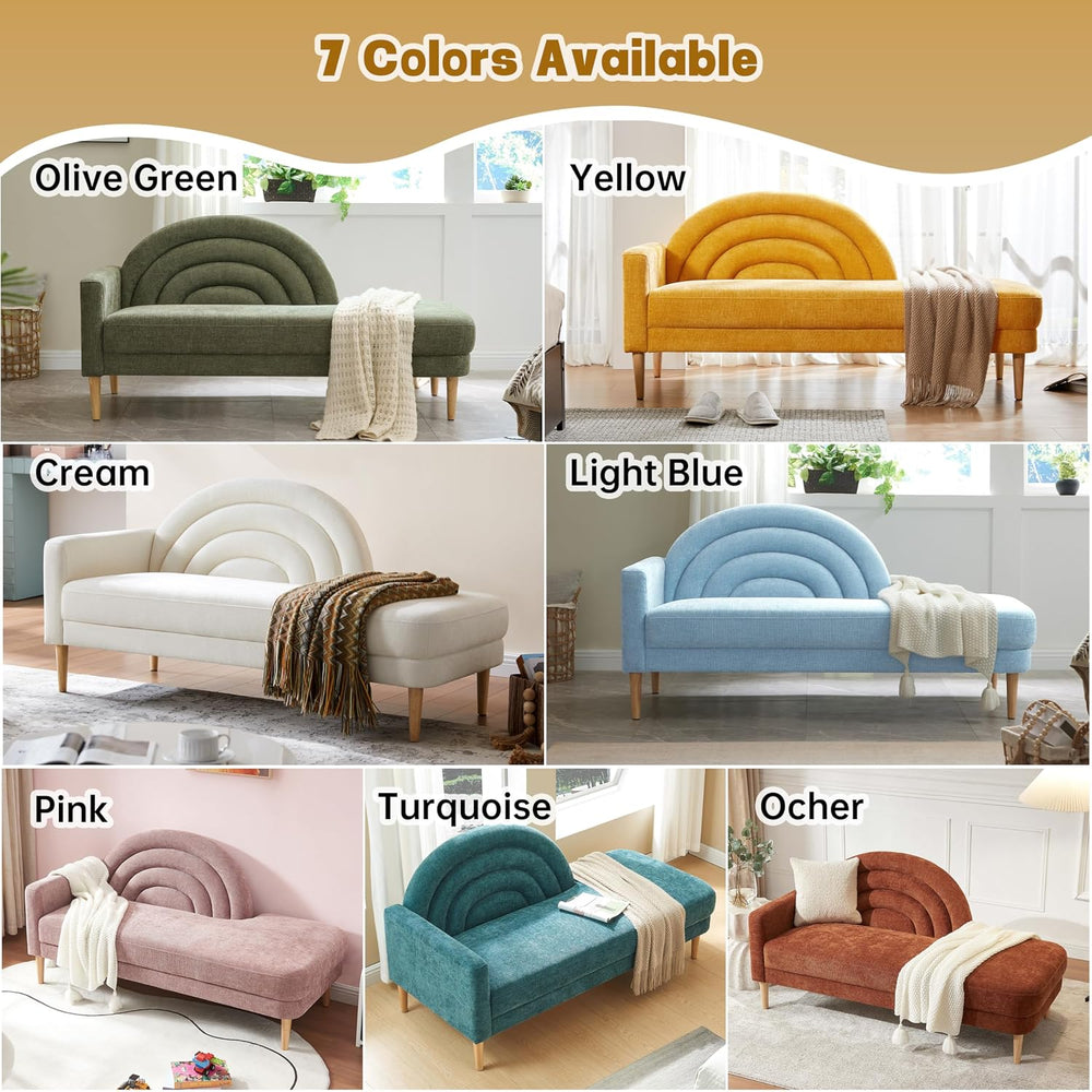 62.2" Linen Chaise Lounge Chair Indoor with Right Armres, Yellow | Small...