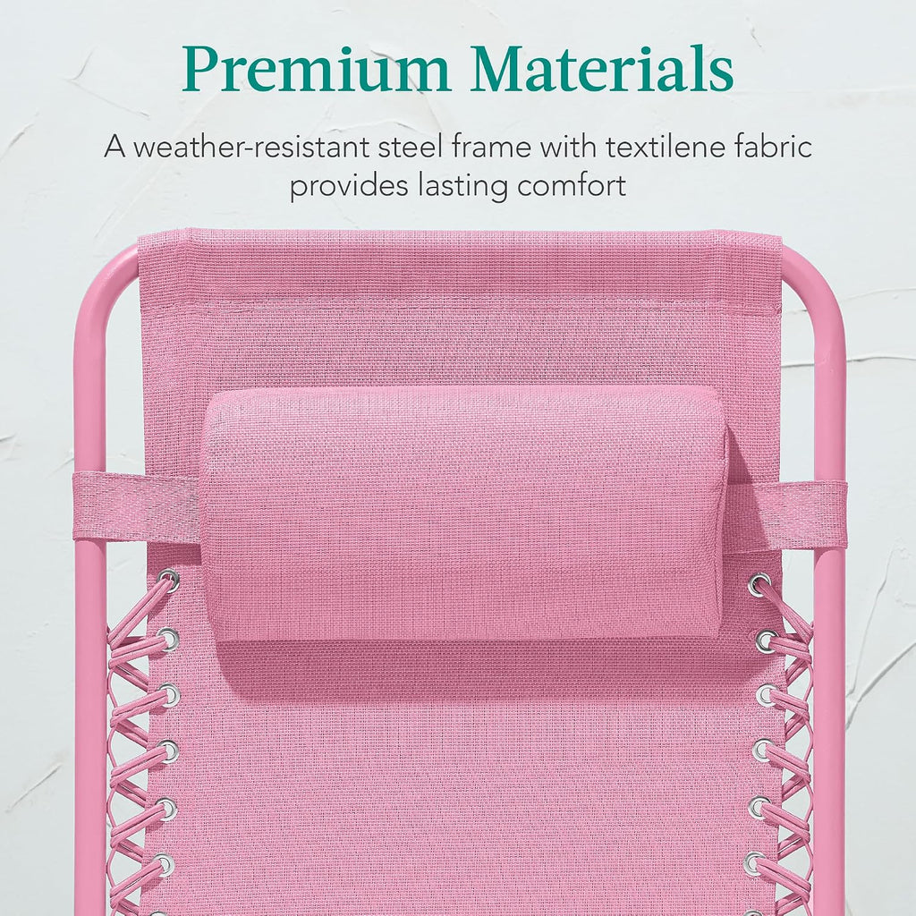 Best Choice Products Adjustable Zero Gravity Chair, Monochromatic Color Folding Patio Recliner w/Side Tray, Headrest - Carnation