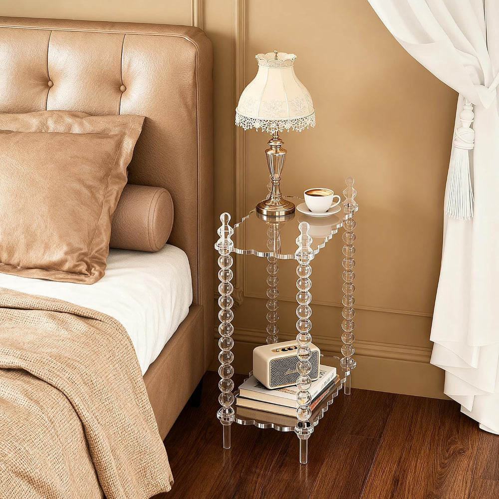 Acrylic Side Table 2-Tier, Clear Nightstand with Storage, Narrow Bedside End ...