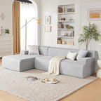 107" Modular Sectional Cloud Couch, Boneless couches Sponge sectionals for Living Room, High Density Sponges Sofa, Modular L-Shape with Chaise, Lightgrey