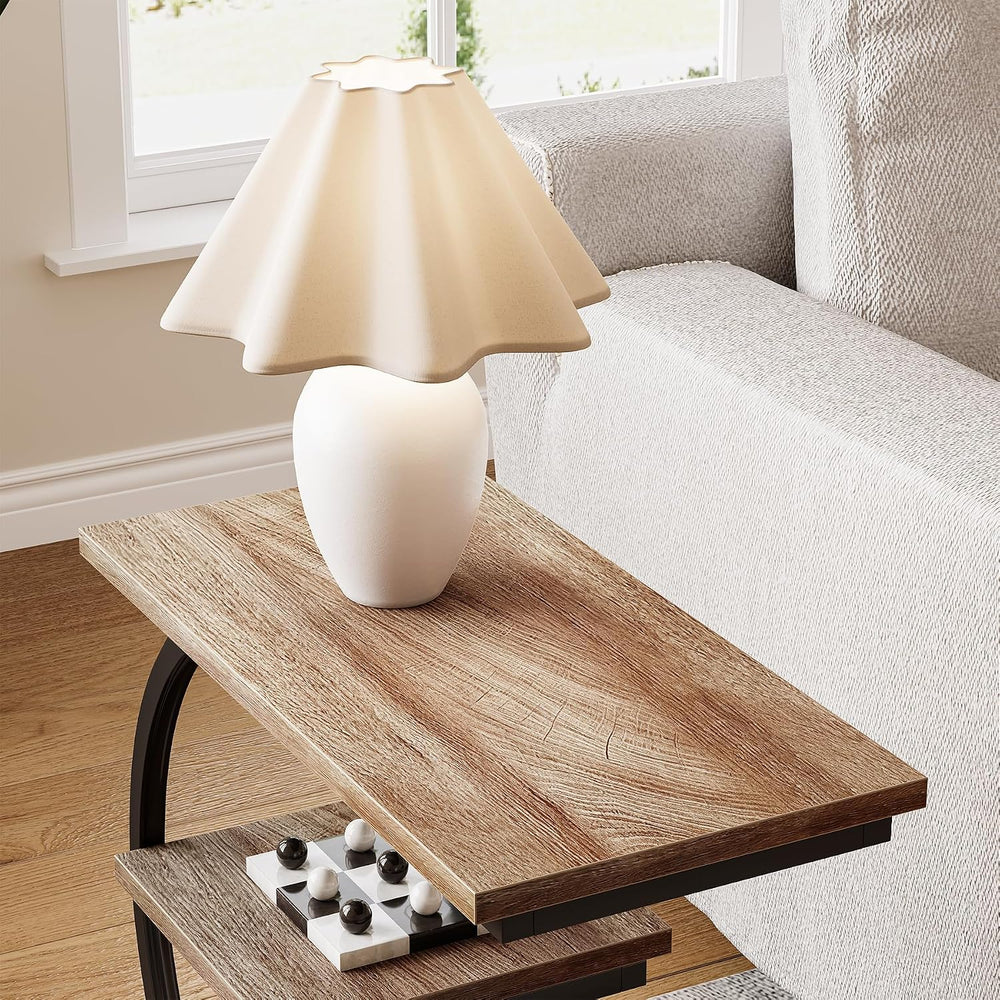 LITTLE TREE End Table, Narrow End Table with 3 Storage Shelves, Industrial C-...