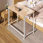 4NM 31.5" Mobile Small Rolling Computer Desk, Folding Laptop Cart Table with Wheels, Portable Office Desk for Small Space Couch Bed - Natural and White