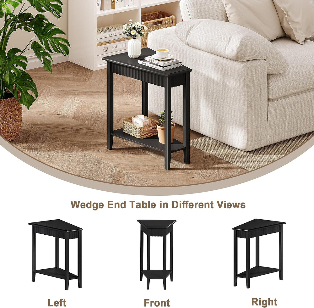 ChooChoo Wedge End Table, Narrow Triangle Side Table with 2-Tier Storage Shel...