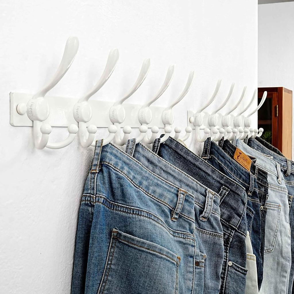 Dseap Coat Rack Wall Mount 2.0 Pro: Heavy Duty 300% Thicker, 16" Stud Mount, Stainless Steel Wall Coat Hooks Hanger for Clothes Jackets Hats Entryway Closet, MaxStrong Series, White, Pack of 2