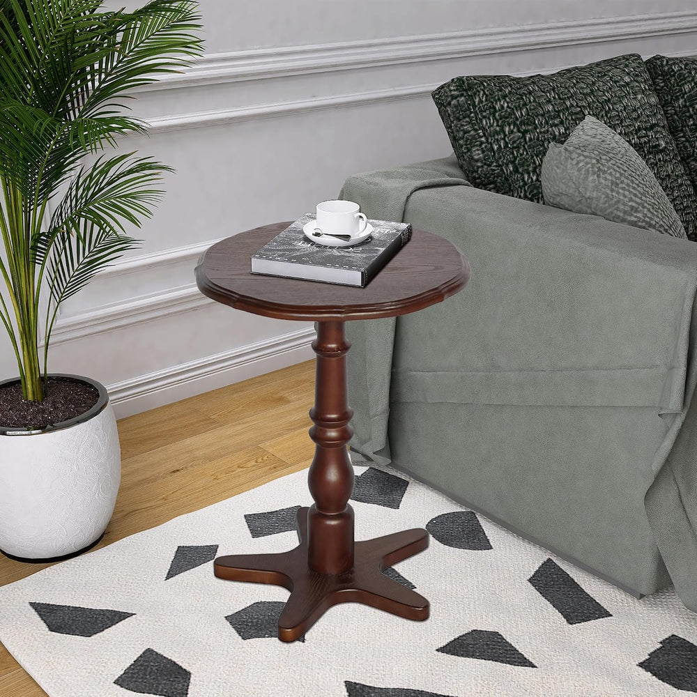 Vintage Accent Side Table, 15.75 Inch Round Wooden Pedestal Design for Living...