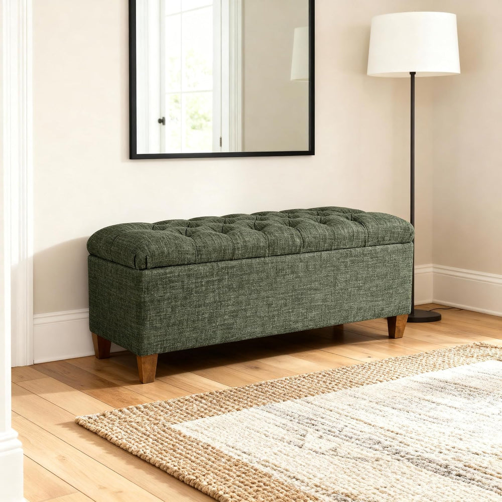 HomePop Ainsley 40" Storage Ottoman Bench - Green Clover Fabric