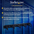 StarTech.com 1U 19" Cable Management Organizer - D Ring Hook Network/Server Rack Cord Manager - Data Center Horizontal Wire Panel with Passthrough Holes w/Mounting HW - EIA/ECA-310-E (CABLMANAGERH)