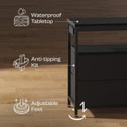 Huuger LED TV Stand for Bedroom, 47 Inch Dresser TV Stand for 43, 50, 55 Inch TV, Black TV Stand with Storage, Entertainment Center with Power Outlets, 6 Drawer Fabric Dresser for Living Room