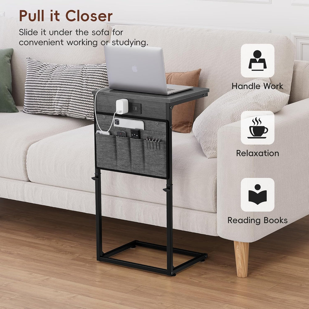 Vagusicc C-Shaped End Table with Charging Station, Small Side Table for Couch...