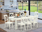 East West Furniture LGBO9-LWH-W 9 Piece Kitchen Table & Chairs Set Includes a Rectangle Dining Table with Butterfly Leaf and 8 Dining Room Chairs, 42x84 Inch, Linen White