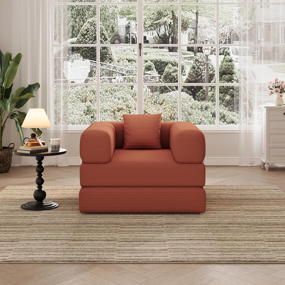 Single Couch Sofa for Small Spaces, 2-in-1 Single Sofa with Soft Corduroy Fol...