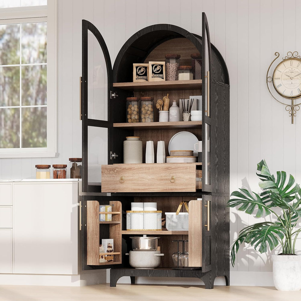 Modern 71" Tall Arched Kitchen Pantry with Door Shelves,Storage Cabinets...