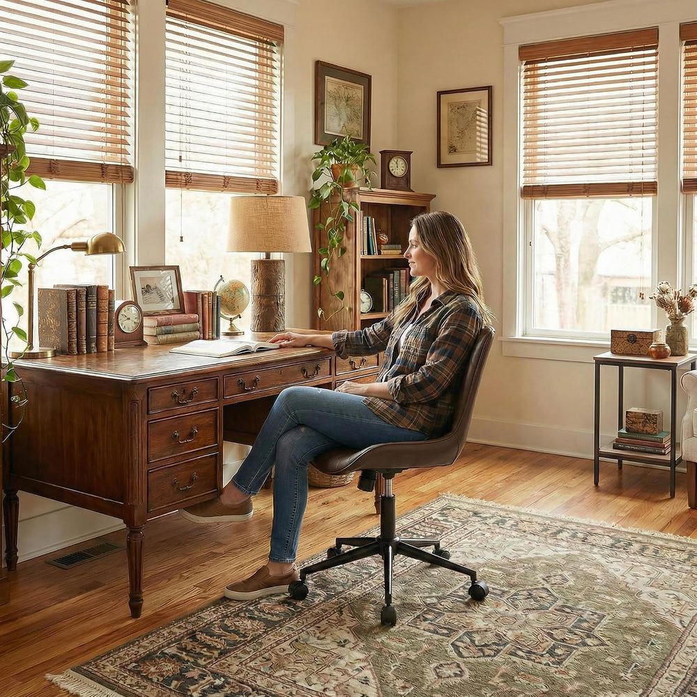YOUNIKE Office Chair Armless Faux Leather Desk Chair, Brown | Home Office Com...