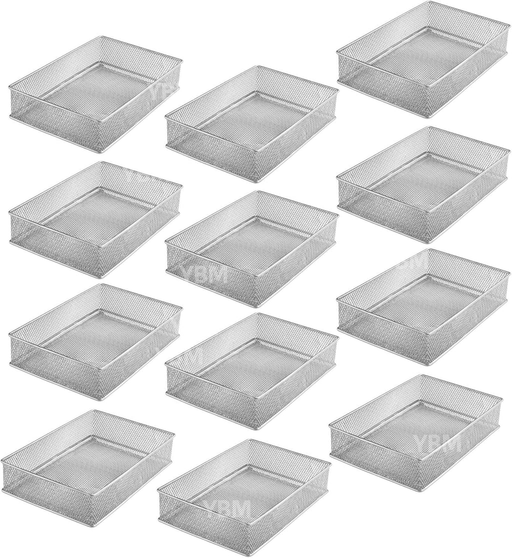 YBM HOME Silver Mesh Drawer Cabinet and or Shelf Organizer Bins, School Supply Holder Office Desktop Organizer Basket (12, 6x9x2 Inch)