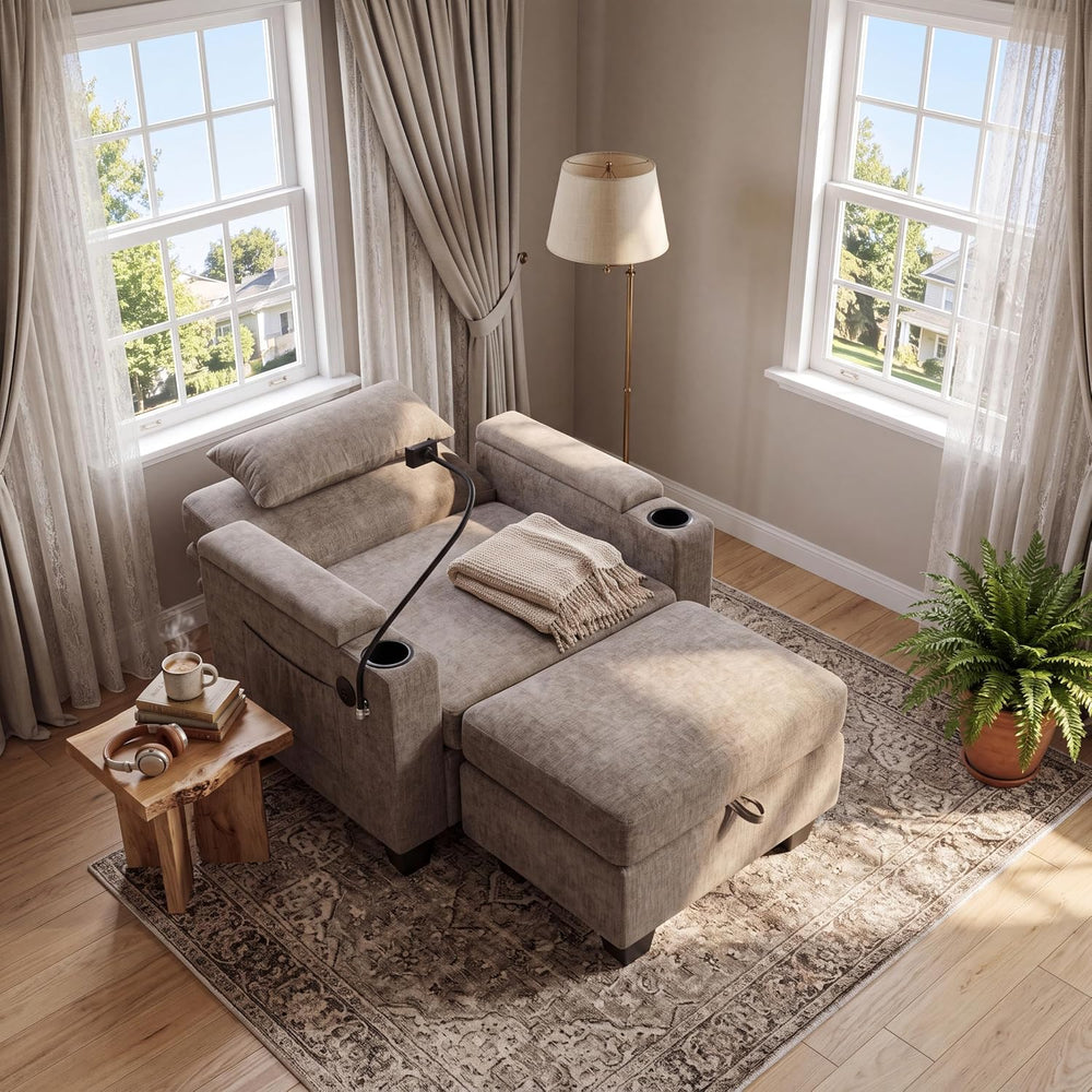 ERYE Accent Chair and Storage Ottoman Set, Versatile Single Chaise Lounger Co...