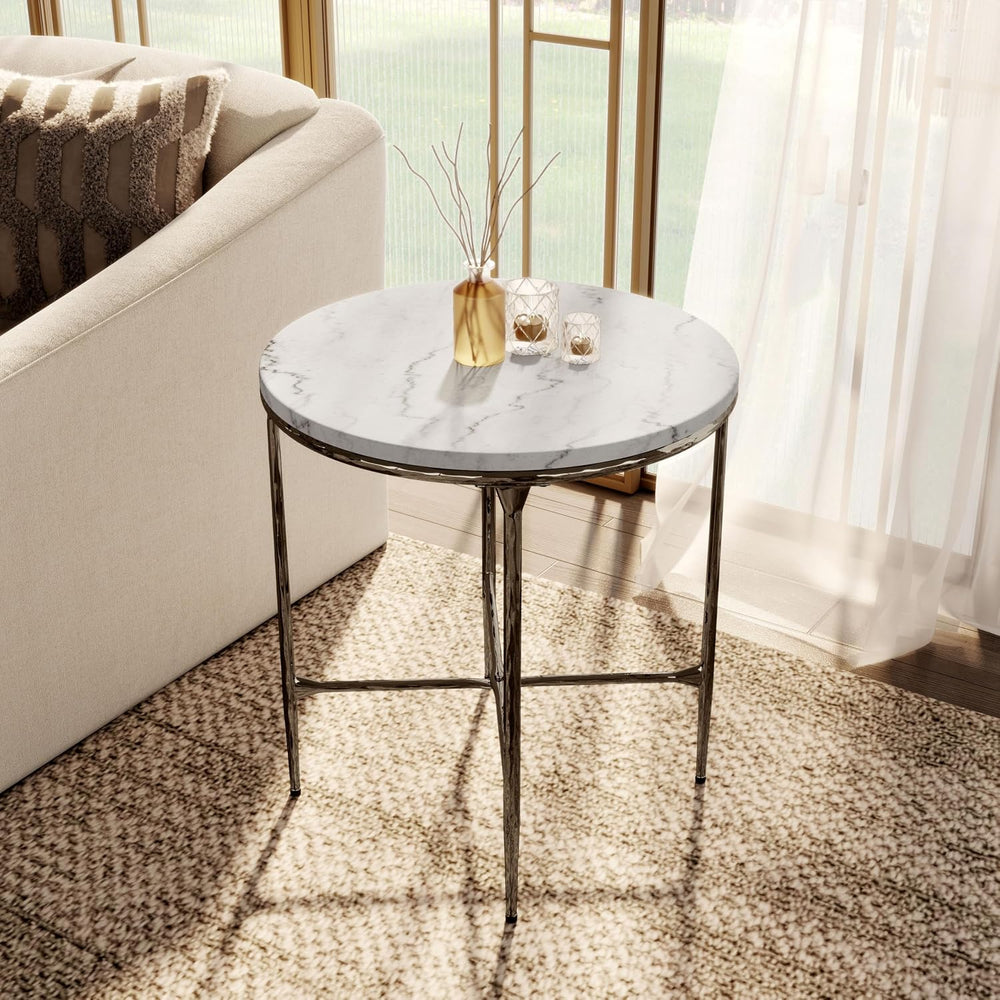 24/7 Shop at Home Aureum Modern 22-inch Round Marble Top End Table with X-Bra...