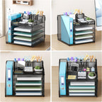 Lavatino Desk Organizer, 5-Tier Metal Mesh Paper Letter Tray with 1 File Holders & 7 Flexible Dividers for Office or Home Desk Organizers and Accessories, Keep Workspace Supplies Neat, Black