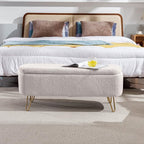 Storage Ottoman for End of Bed with Gold Legs, Modern Faux Fur Entryway Bench,for Living Room，Bedroom，End of Bed,Ivory White