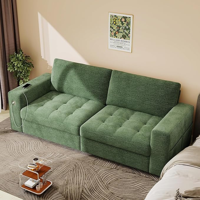 Hanherry 89" Sofa for Living Room, Modern Comfy Couch with Medium Firm Seat Cushion, Removable Cover,Wide Armrest,USB/Type-C Port,Chenille Fabric Couches for Small Space,Apartment
