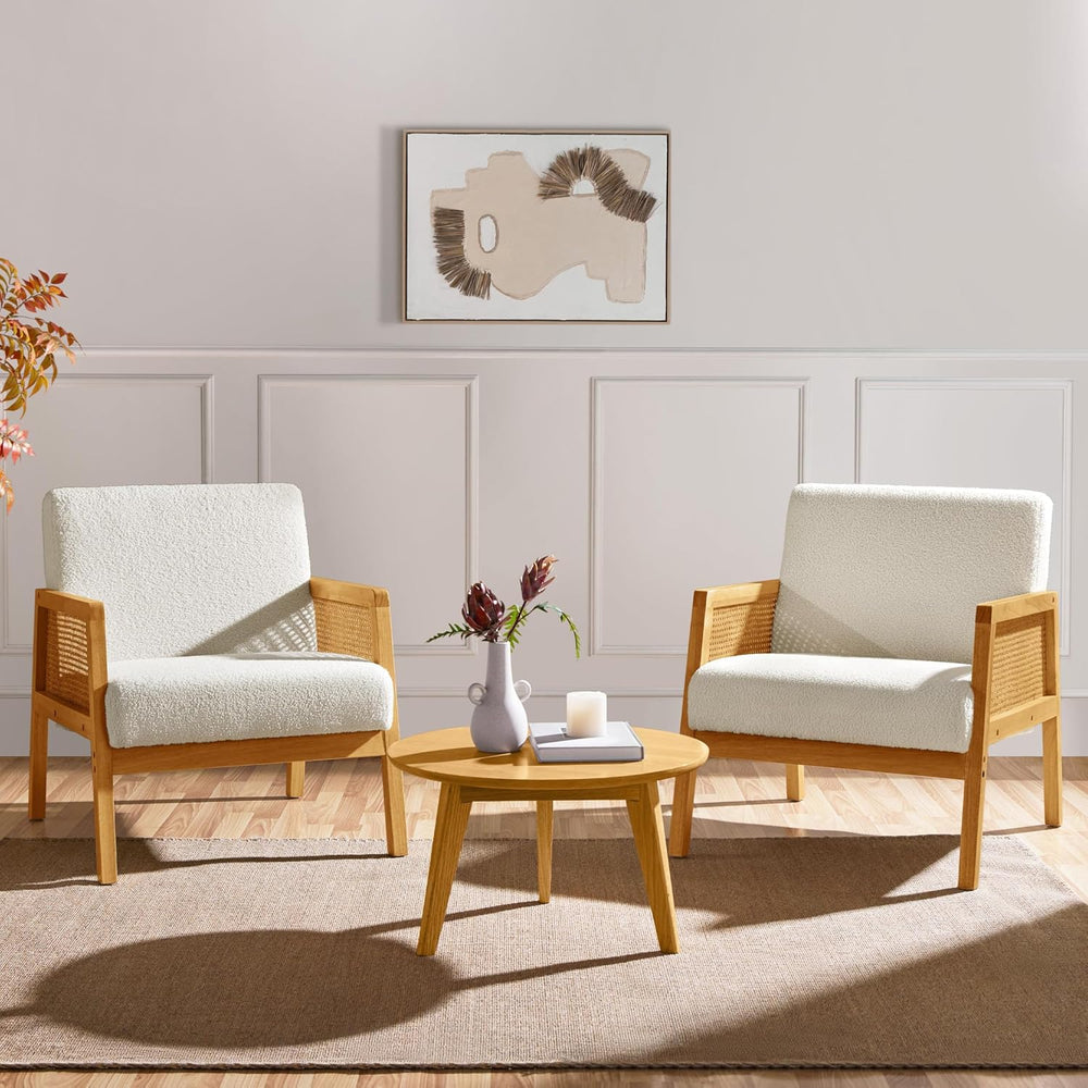 Yaheetech Rattan Accent Chairs Set of 2, Boho Vintage Armchairs, Ivory