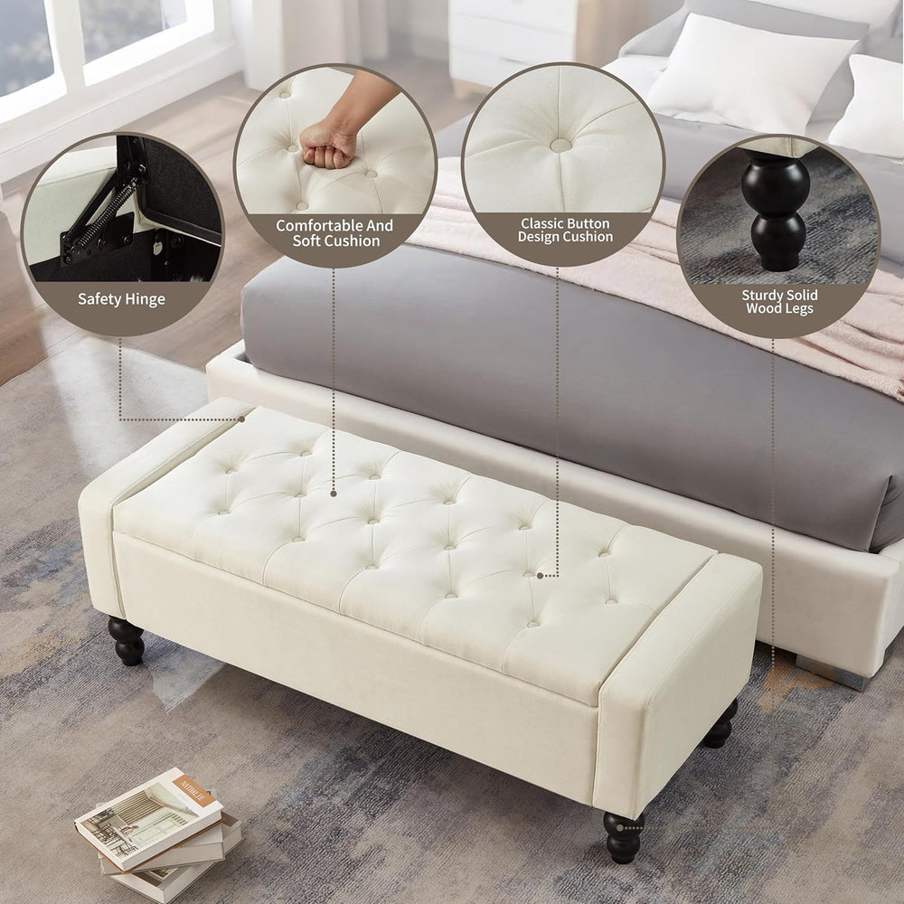 50" W Storage Ottoman Bench with Safety Hinge, Load up to 660 lb Ottoman...