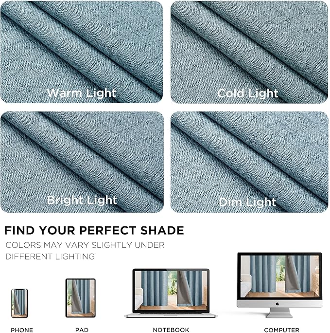 Joydeco Blackout Curtains for Bedroom - 100% Light Blocking 2 Panels Sky Blue Drapes 66" W x 108" L, Thermal Insulated Room Darkening Curtains, Linen Textured for Living Room, Rod Pocket & Back Tabs