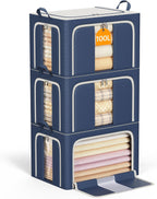 3 Openings Clothes Storage Bins with Metal Frame，100L (navy blue) | Oxford-Gewebe