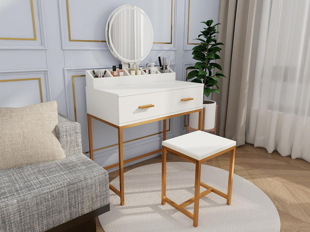 GOWE Vanity Table Set with Storage White Modern Contemporary for Bedroom Furn...