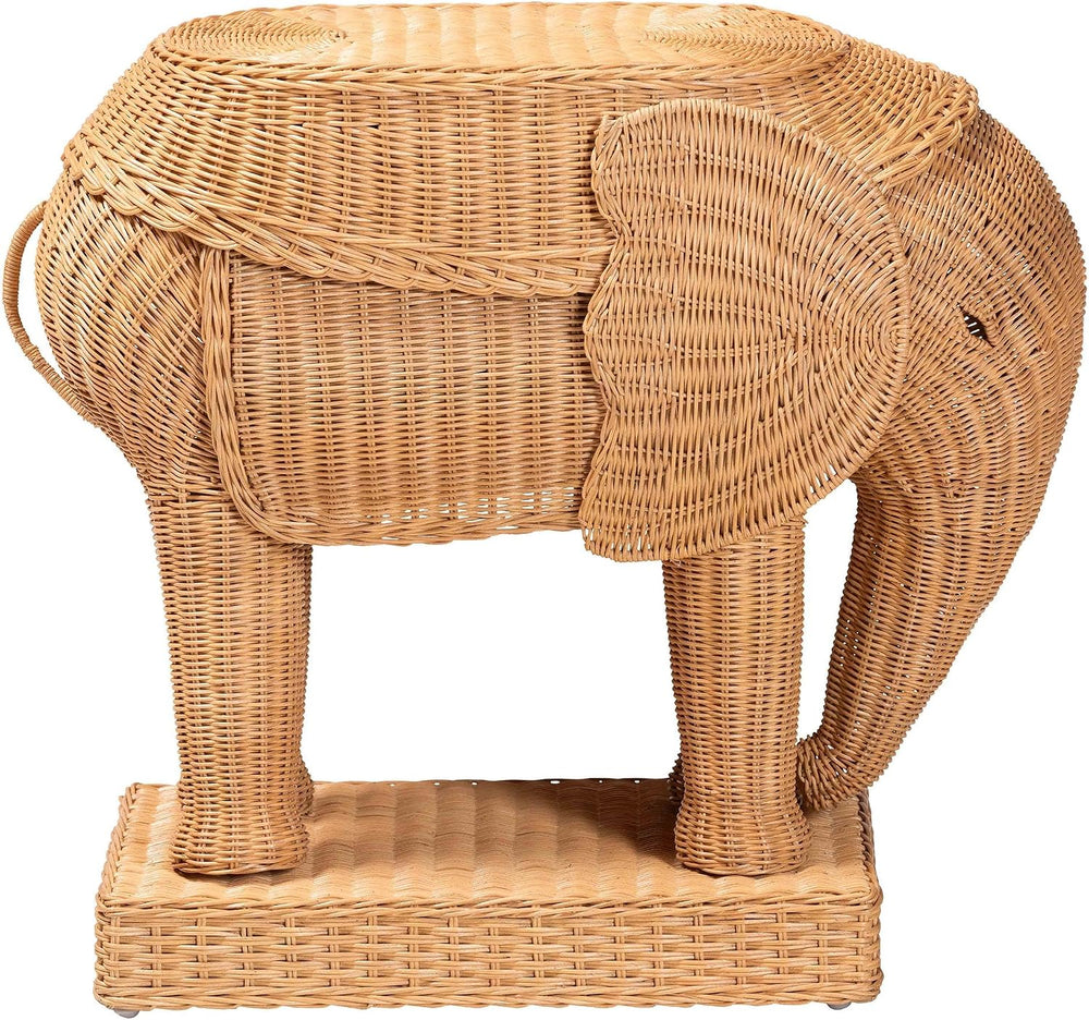 Bali & pari Elissa Bohemian Light Honey Rattan Elephant End Table