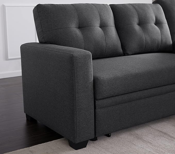 Devion Furniture Maison 4-in-1 Convertible L Shaped Couch with Pull Out Bed and Storage, Sectional Sleeper Sofa with Reversible Chaise for Living Room, Apartment, Bedroom, Office
