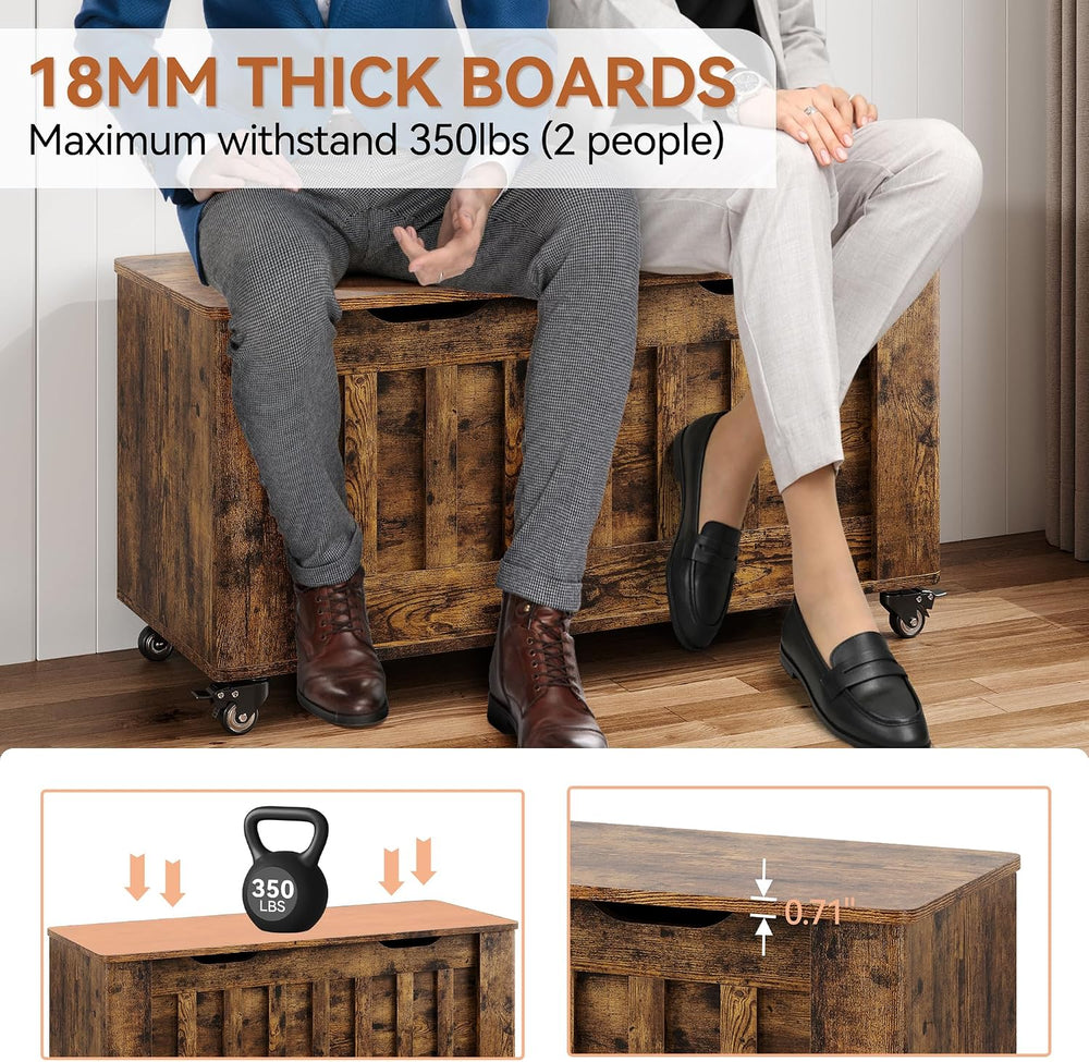 GarveeHome Storage Chest, 39.4" Wooden Storage Bench with 4 Wheels (Brow...