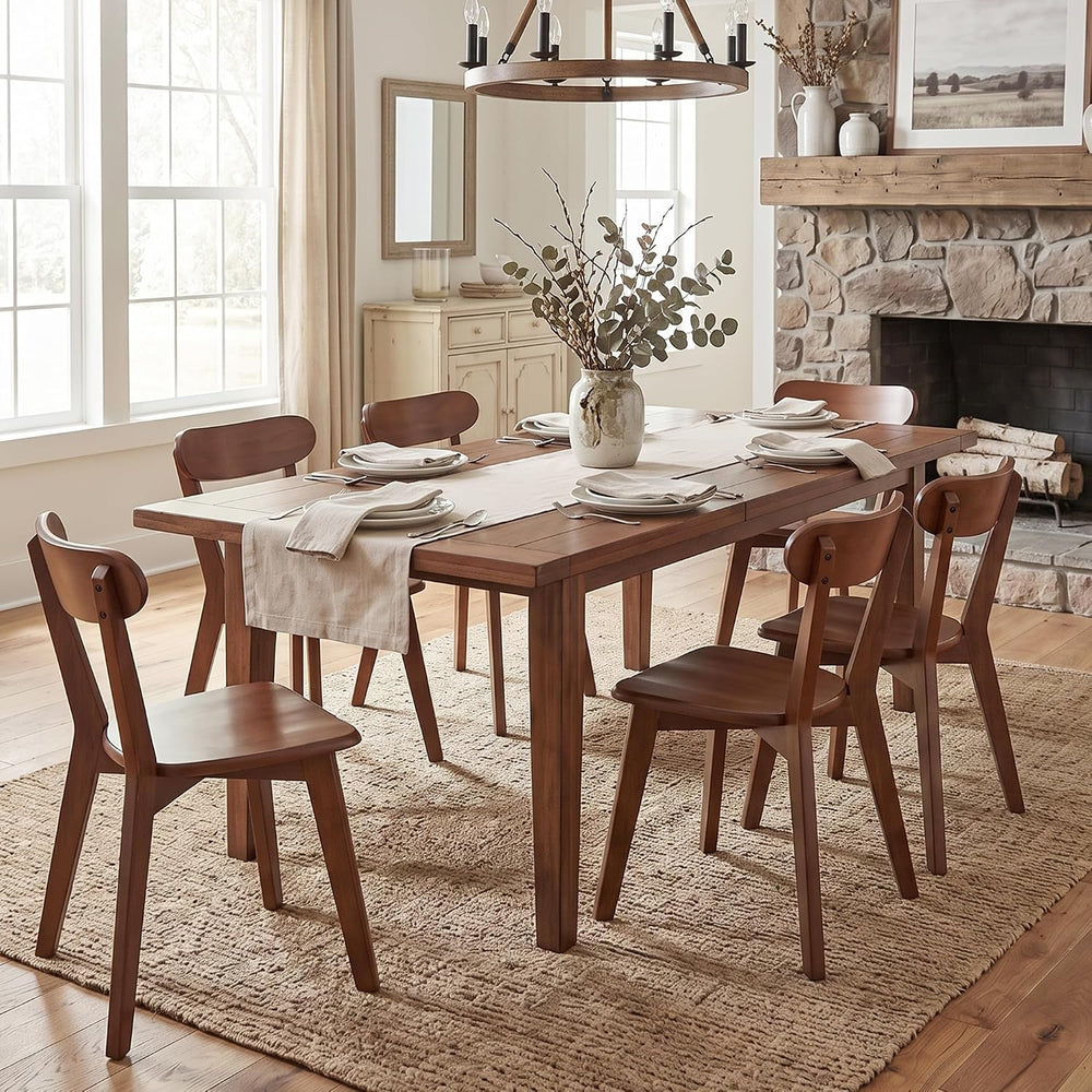 HNY Farmhouse Solid Wood Dining Chairs Set of 6, Mid Century Modern Armless K...