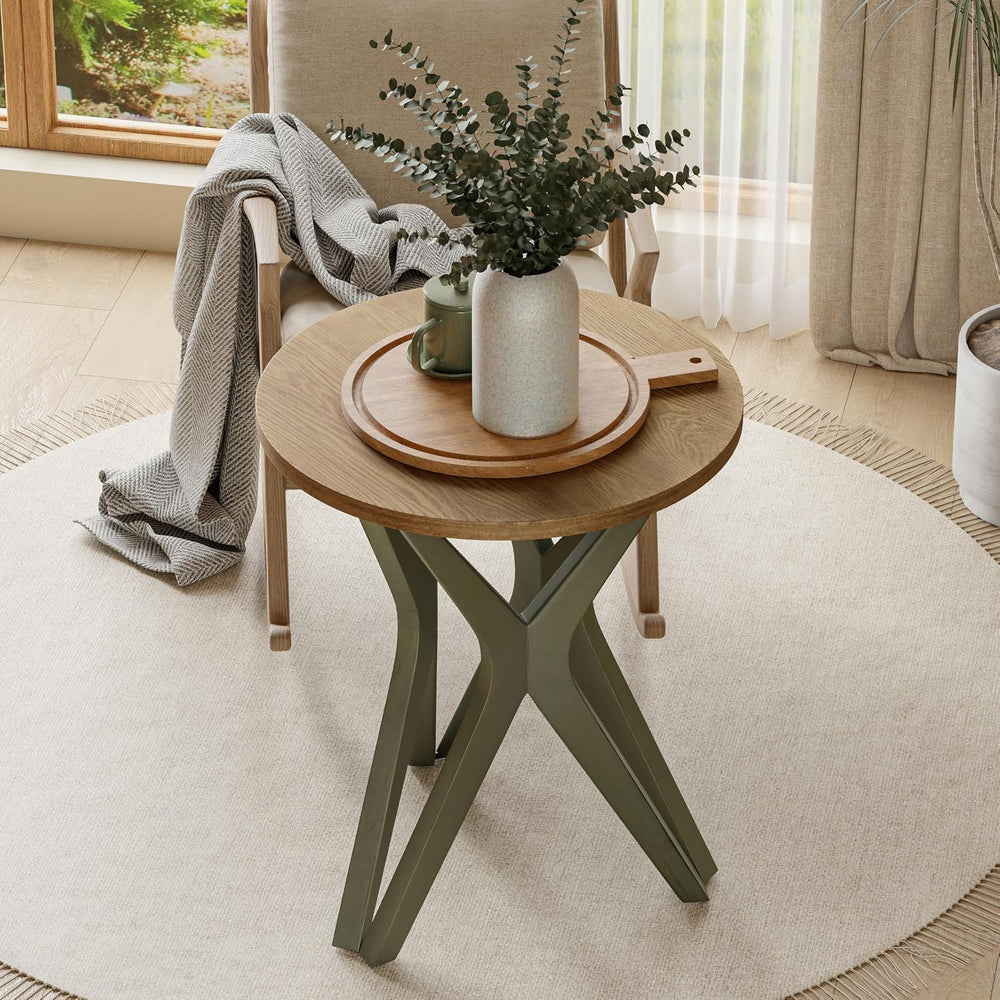 Pedestal Farmhouse End Table, Distressed Top with Tripod Base Bedside Table f...