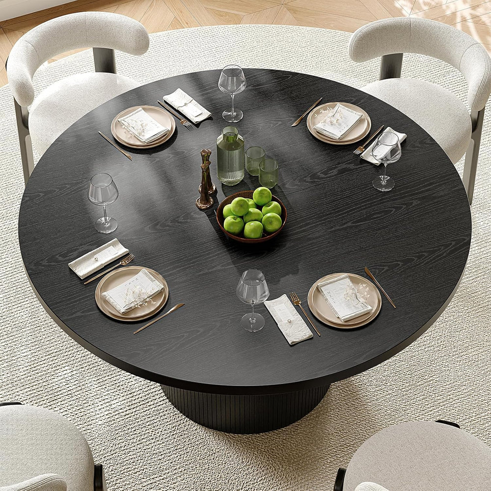 47 inch Round Dining Table for 4, Circle Kitchen Table with Wood Strip Base, ...
