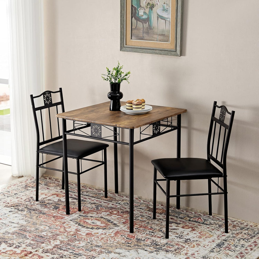 VECELO 3 Piece Small Dining Table Set for 2 with Upholstered Chairs, Brown