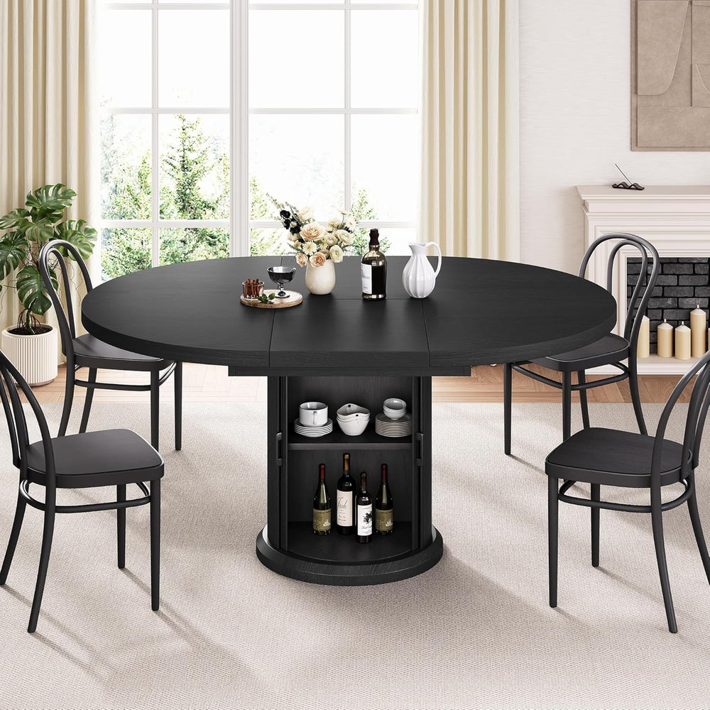 Jocoevol Extendable Round Kitchen Dining Room Table for 4-6 with 2-Tier Stora...